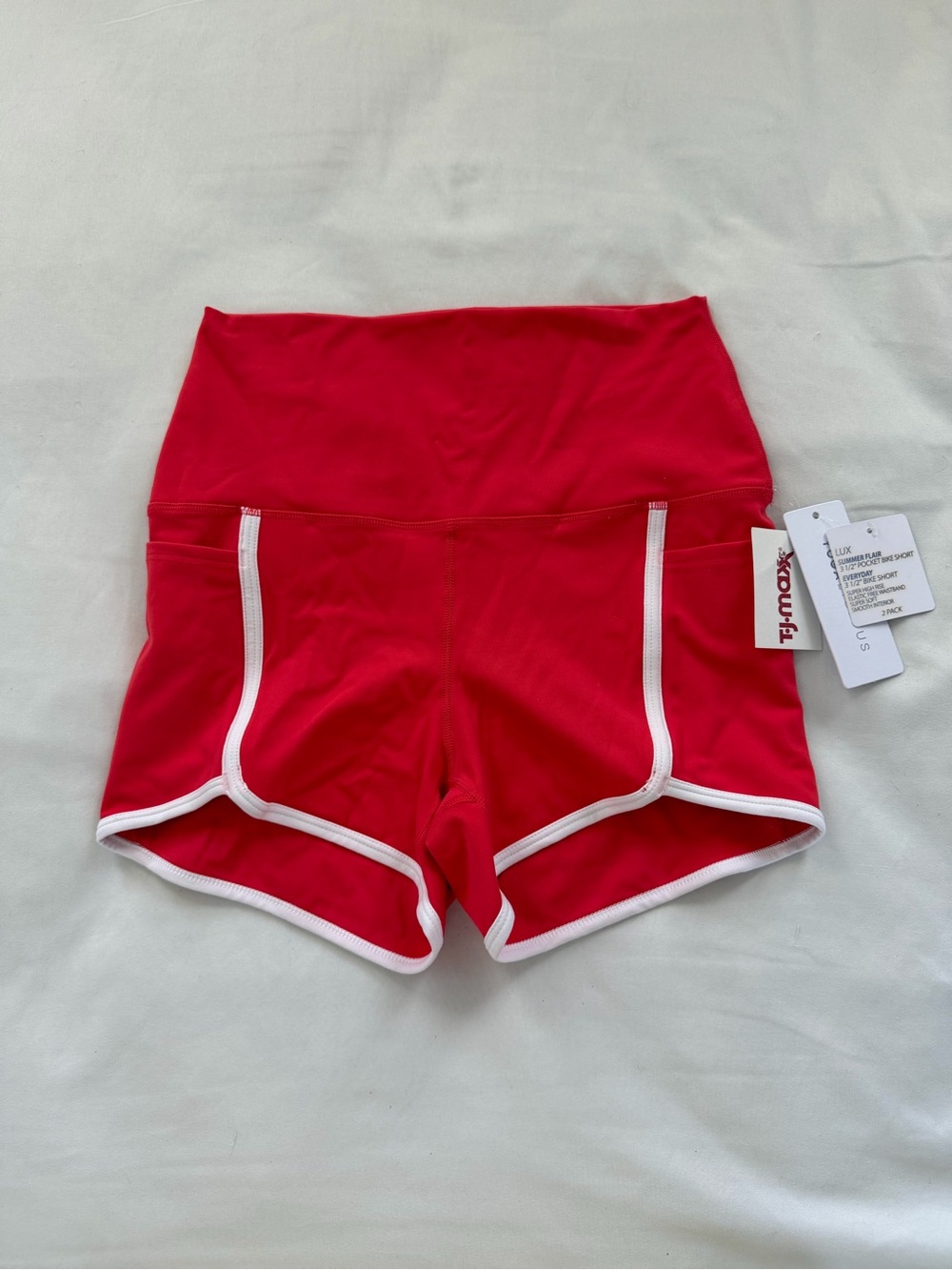 Yogalicious Red Athletic High-Waist Shorts with White Trim